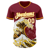 Custom Crimson White-Gold Japanese Wave Authentic Baseball Jersey