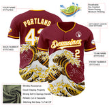 Custom Crimson White-Gold Japanese Wave Authentic Baseball Jersey