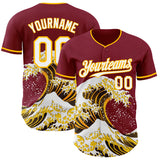 Custom Crimson White-Gold Japanese Wave Authentic Baseball Jersey