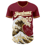 Custom Crimson White-Old Gold Japanese Wave Authentic Baseball Jersey