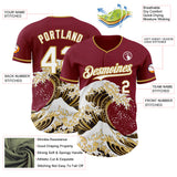 Custom Crimson White-Old Gold Japanese Wave Authentic Baseball Jersey