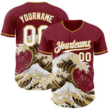 Custom Crimson White-Old Gold Japanese Wave Authentic Baseball Jersey