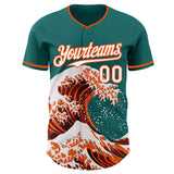 Custom Teal White-Orange Japanese Wave Authentic Baseball Jersey