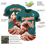 Custom Teal White-Orange Japanese Wave Authentic Baseball Jersey