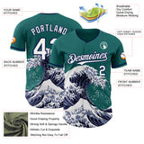 Custom Teal White-Navy Japanese Wave Authentic Baseball Jersey