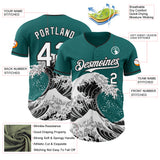 Custom Teal White-Black Japanese Wave Authentic Baseball Jersey