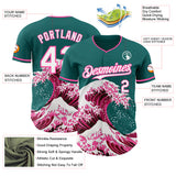 Custom Teal White-Pink Japanese Wave Authentic Baseball Jersey