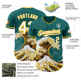 Custom Teal White-Gold Japanese Wave Authentic Baseball Jersey