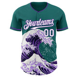 Custom Teal White-Purple Japanese Wave Authentic Baseball Jersey