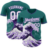 Custom Teal White-Purple Japanese Wave Authentic Baseball Jersey