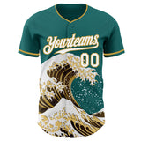 Custom Teal White-Old Gold Japanese Wave Authentic Baseball Jersey
