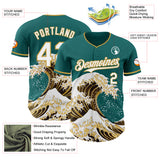 Custom Teal White-Old Gold Japanese Wave Authentic Baseball Jersey