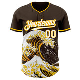 Custom Brown White-Gold Japanese Wave Authentic Baseball Jersey