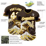 Custom Brown White-Gold Japanese Wave Authentic Baseball Jersey