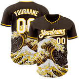 Custom Brown White-Gold Japanese Wave Authentic Baseball Jersey