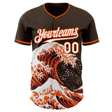 Custom Brown White-Orange Japanese Wave Authentic Baseball Jersey