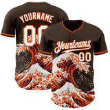 Custom Brown White-Orange Japanese Wave Authentic Baseball Jersey