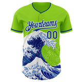 Custom Neon Green Royal-White Japanese Wave Authentic Baseball Jersey