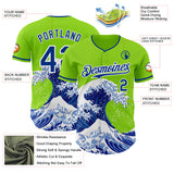 Custom Neon Green Royal-White Japanese Wave Authentic Baseball Jersey
