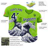 Custom Neon Green Navy-White Japanese Wave Authentic Baseball Jersey