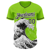 Custom Neon Green Black-White Japanese Wave Authentic Baseball Jersey