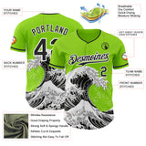 Custom Neon Green Black-White Japanese Wave Authentic Baseball Jersey