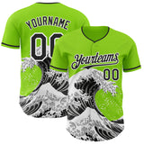 Custom Neon Green Black-White Japanese Wave Authentic Baseball Jersey