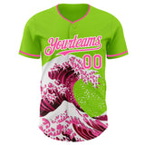 Custom Neon Green Pink-White Japanese Wave Authentic Baseball Jersey
