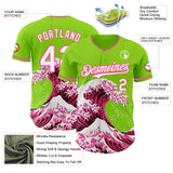 Custom Neon Green Pink-White Japanese Wave Authentic Baseball Jersey