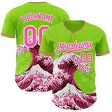 Custom Neon Green Pink-White Japanese Wave Authentic Baseball Jersey