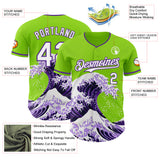 Custom Neon Green Purple-White Japanese Wave Authentic Baseball Jersey