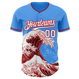 Custom Electric Blue White-Red Japanese Wave Authentic Baseball Jersey