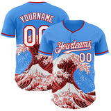 Custom Electric Blue White-Red Japanese Wave Authentic Baseball Jersey