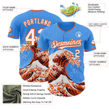 Custom Electric Blue White-Orange Japanese Wave Authentic Baseball Jersey