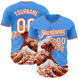 Custom Electric Blue White-Orange Japanese Wave Authentic Baseball Jersey