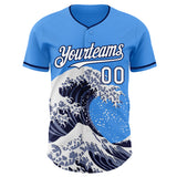 Custom Electric Blue White-Navy Japanese Wave Authentic Baseball Jersey