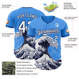Custom Electric Blue White-Navy Japanese Wave Authentic Baseball Jersey