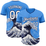 Custom Electric Blue White-Navy Japanese Wave Authentic Baseball Jersey