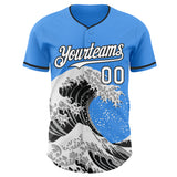 Custom Electric Blue White-Black Japanese Wave Authentic Baseball Jersey