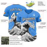 Custom Electric Blue White-Black Japanese Wave Authentic Baseball Jersey