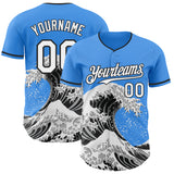 Custom Electric Blue White-Black Japanese Wave Authentic Baseball Jersey