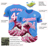Custom Electric Blue White-Pink Japanese Wave Authentic Baseball Jersey