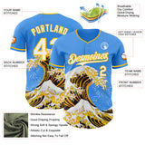 Custom Electric Blue White-Gold Japanese Wave Authentic Baseball Jersey