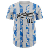 Custom White Black-Light Blue Stripe Argentina Style Authentic Baseball Jersey