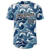 Custom Blue Black-White Japan Style Authentic Baseball Jersey