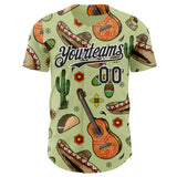 Custom Green Black-White Cinco de Mayo Fiesta Mexican Folk Art Guitar Cactus Taco Authentic Baseball Jersey