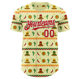 Custom Yellow Red-White Cinco de Mayo Cactus Mexican Folk Art Authentic Baseball Jersey
