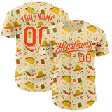 Custom Yellow Orange-White Cinco de Mayo Fiesta Mexican Folk Art Taco Authentic Baseball Jersey