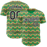 Custom Green Black-White Cinco de Mayo Tribal Floral Mexican Folk Art Authentic Baseball Jersey