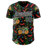 Custom Black-White Cinco de Mayo Sugar Skull Mexican Fiesta Cactus Authentic Baseball Jersey